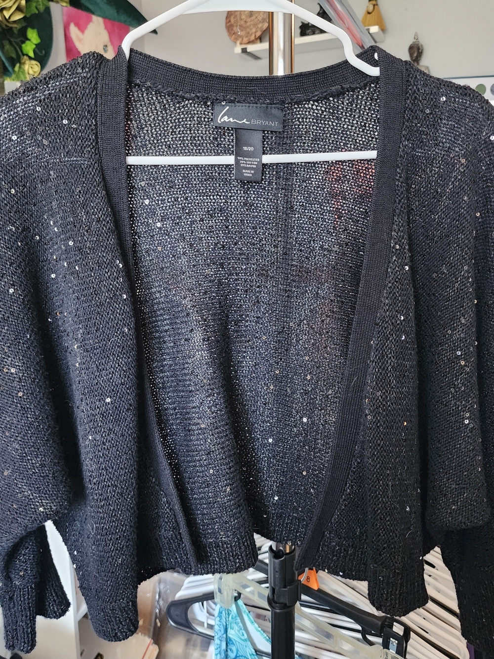 Lane Bryant Black Sequin Open-Front Cardigan Cropped Sz 18/20